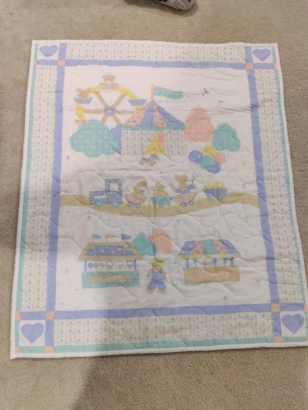 Baby Nursery Patchwork Quilt Pastel Multicolor Bunny Train Y2K Cottagecore Retro